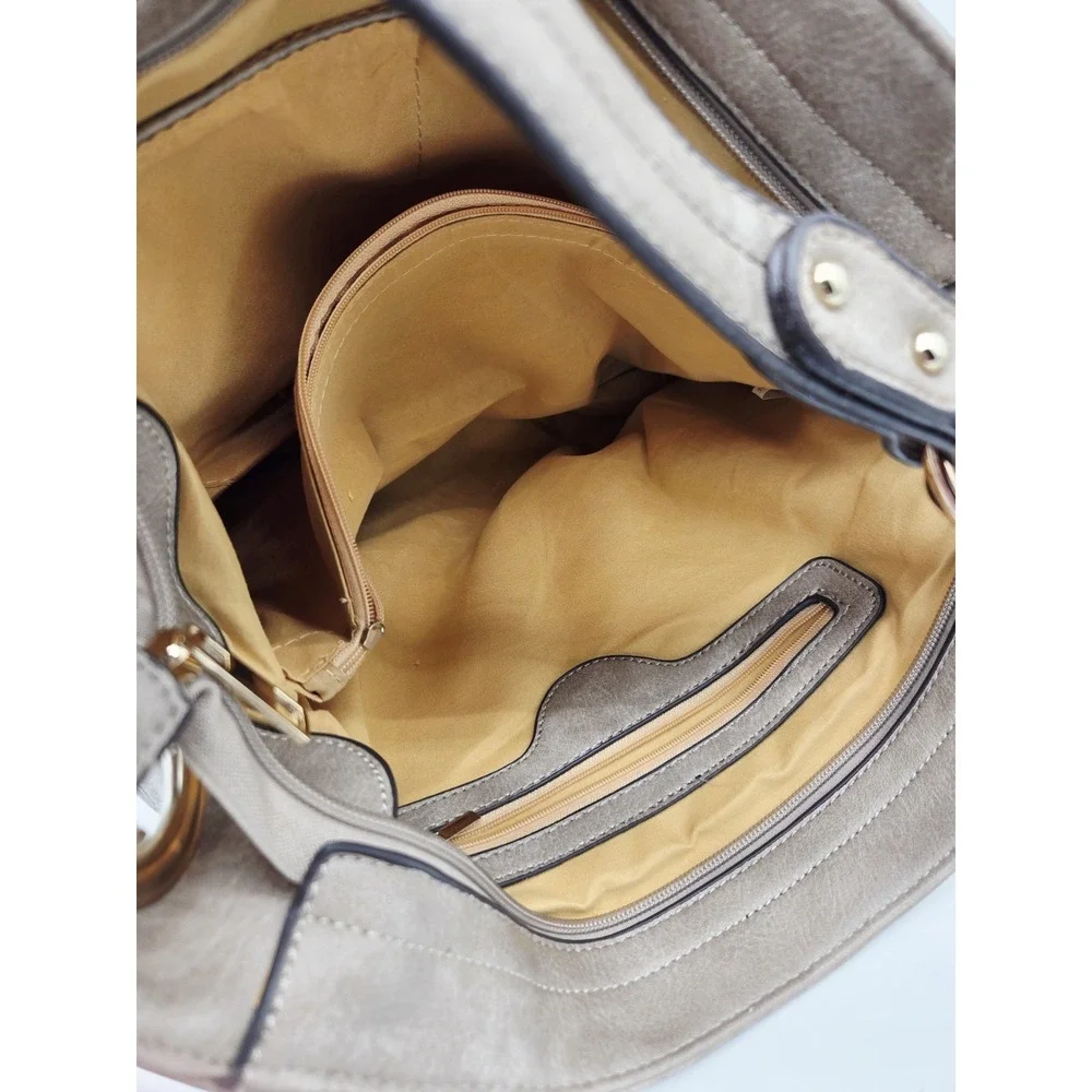 Womens Hobo SHoulder bag Snap HOOK Hardware‎ Mushroom DS NEW Beige Gold